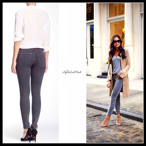 HUE GREY DENIM LEGGINGS SKINNY KNIT STRETCH PANTS - Picture 8 of 8